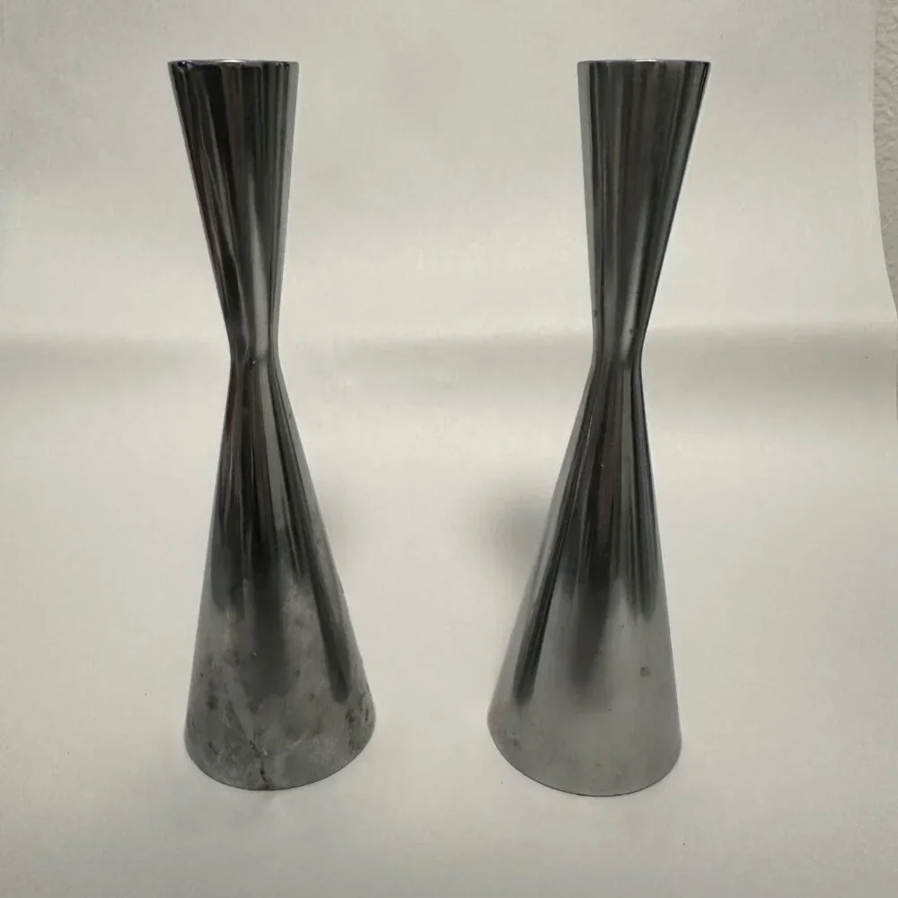 Ikea Tapered Metal Candle Holders Set of 2 Silver Tone MCM Scandi Style 8